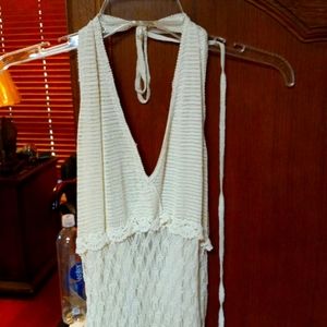 Off white crochet halter maxi dress